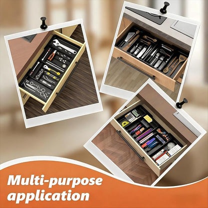 Utensil Organizer for Kitchen Drawer, Expandable Cooking Silverware Tray,Large Silverware Drawer Organizer，Plastic Spatula Tools Storage Divider, 21.6-38", Black