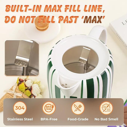 1.0-Liter Ceramic Electric Kettle, 1000W Rapid Boil, Tea Kettles Pot & Hot Water Boiler For Coffee & Tea, Teapot Auto Shut-Off, Boil-Dry Protection (A21)
