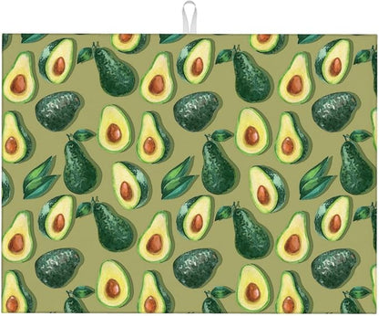 Green Avocado Dish Drying Mat 18x24 For Kitchen Counter Absorbent Microfiber Dishes Pad Dish Drainer Rack Mats Fast Dry Kitchen Accessories