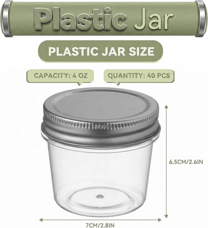 novelinks 4 oz Small Plastic Jars with Lids, 40 Pack Mini Plastic Mason Jars with Lids 4oz, Craft Storage Containers & Canning Jars & Small Spice Jars for Kitchen Organization (40 Pack,Silver)