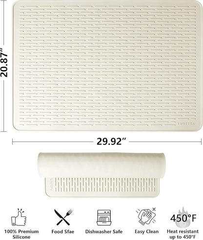 YUHFERA Stove Top Cover for Electric Stove - Silicone Stove Mat for Glass Top, Glass Cooktop Protector, XL Dish Drying Mats for Kitchen,Oven Covers for Electric Stove (Beige,30 x 21)