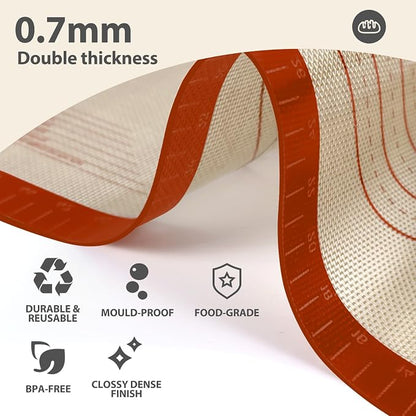 Pastry Mat, 0.7mm Extra Thick 26 x 16 Inches Large Non Stick Silicone Baking Pad, Pie Crust Rolling Supplies for Making Christmas Cookies Bread, Easy to Clean