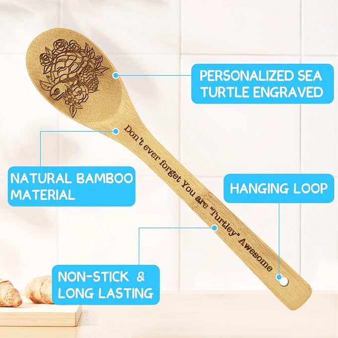 Sea Turtle Gifts for Women 6PCS Unique Sea Turtle Print Bamboo Spoons Gifts Set with Keychain Sea Turtle Decor Kitchen Gifts for Mom Bestie Teacher