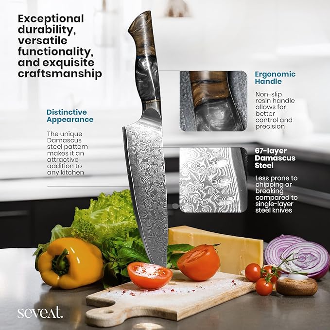 Damascus Kitchen Knife Set | 67-Layer Damascus Steel | Professional Japanese Chef Knife Set | Ergonomic Wood & Resin Handle | Gift Box Included (Black, 5-Piece Set)