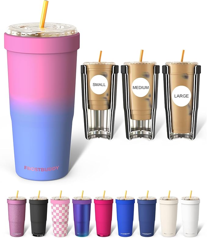Frost Buddy Togo Buddy 30 oz Stainless Steel Vacuum Insulated Tumbler To Go Coffee Cup – Iced Coffee Cups, Iced Coffee Sleeve, Travel Mug, Thermal Cup for Hot & Cold Drinks, Dunkin Cup (Blossom)