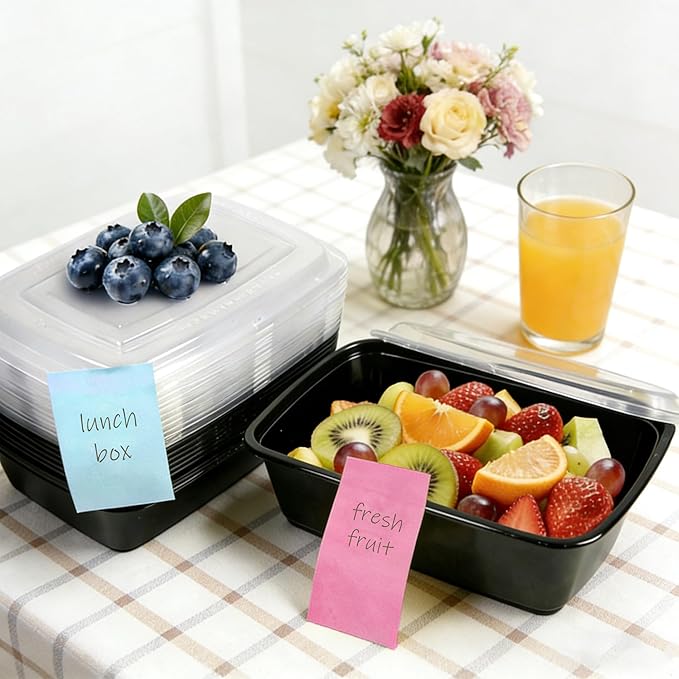 12 Pack Meal Prep Containers 38oz Food Prep Containers with Lids Forks and Sticky Note for Food Safe Take Out Plastic Food Storage Dessert Containers Salad Containers