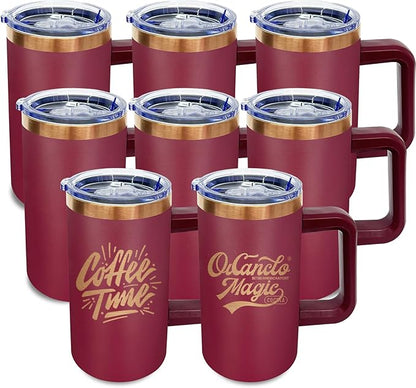 20 oz Insulated Coffee Mug with Lid, Stainless Steel Coffee Tumbler Bulk, Double Wall Vacuum Travel Mug with Handle, Leakproof Powder Coated Coffee Cups for Hot and Cold Drinks (Red,8 pack)