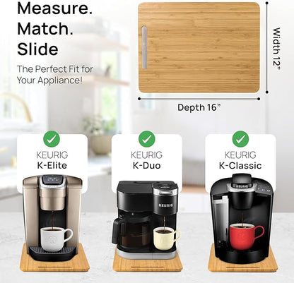 Ibyx Elegant Appliance Slider - Sliding Tray for Coffee Maker & Heavy Kitchen Appliances, Easy Slide, Made of Premium Bamboo, Space-Saving Kitchen Organizer, 40 lb Capacity, Natural - 12 x 16 Inch