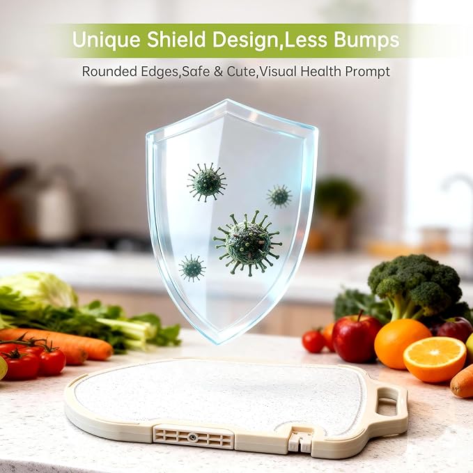 Titanium Cutting Board, 16x11x0.9 inch Non-Slip Chopping Board with Knife Sharpener, Dual-Sided Titanium & Wheat Straw PP, Anti-Spill Edge, Dishwasher Safe，Shield