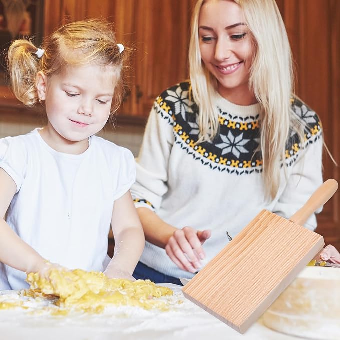 Gnocchi Board and Gnocchi Pasta Maker Wooden Pasta Rolling Board with Roller Paddle Authentic Shaper Tools for Lovers
