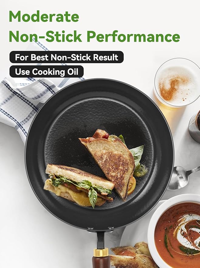 Carbon Steel Skillet, 11-Inch Nonstick Frying Pan, Season-Free Enameled Carbon Steel Pan,Stay-Cool Wooden Handle, Non Toxic, PTFE & PFOA Free Oven-Safe