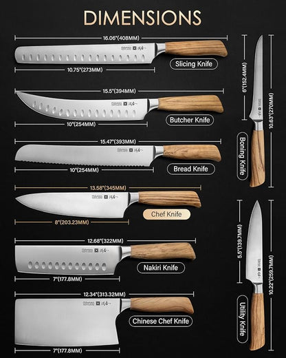 Mitsuharu 8 Inch Chef Knife, SHOMAN Series Meat Cutting Knife with Olive Wood Handle, German Steel Chef's Knife for Kitchen Cooking, Ultra Sharp Cutting Chopping Knife for Vegetable Fruit with Case