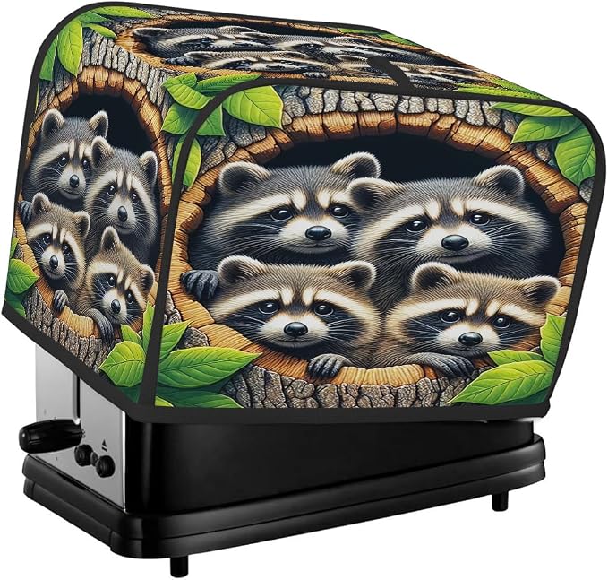 Animal Raccoon Toaster Cover 2 Slice Wide Slot Washable Toaster Covers | Cute Art Dust and Fingerprint Protection Bread Maker Covers for Kitchen Accessories Decor Bakeware Women Gift