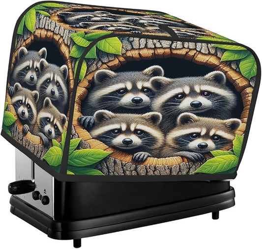Animal Raccoon Toaster Cover 4 Slice Wide Slot Washable Toaster Covers | Cute Art Dust and Fingerprint Protection Bread Maker Covers for Kitchen Accessories Decor Bakeware Women Gift