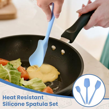 Silicone Spatulas Heat Resistant Food Grade Rubber Spatula, Handle with Ergonomic Grip Kitchen Utensils Set, Nonstick Silicona Cooking Utensils Set for Cooking, and Mixing 3Pacs Blue