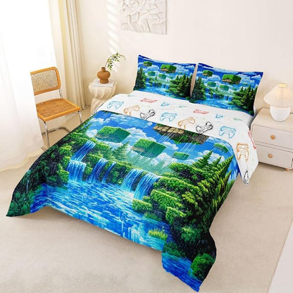 Manfei Pixelated Games Full Size Comforter Set,Pixel Grid Gamepad Bedding Comforters Bedroom Collection,Abstract Geometric Duvet Insert,Army Camo Room Decor 3 Pcs Bedding Set for Girls Teens