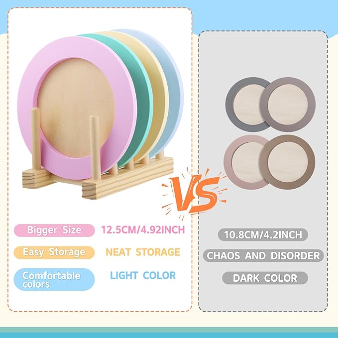 GAGAKU Kids Wooden Play Dishes Set -27Pcs Montessori Play Kitchen Accessories Plates and Bowls Set, Storage Stand & Play Food, Pretend Cooking Toys for Ages 3-5, Educational Gift for Toddler