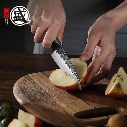 MITSUMOTO SAKARI 7-Inch Japanese Santoku Knife, SKD-11 Steel | Wide 2mm Santoku blade for slicing, dicing and mincing, 3-layer SKD-11 steel, pakkawood handle