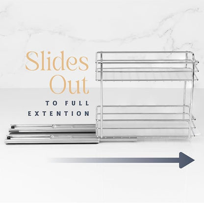 Pull Out Cabinet Organizer for Spices, Cans - Heavy Duty with Lifetime Limited Warranty- Pull Out Spice Rack- Cabinet Pull Out Shelf for Cans,Dishes, Etc, 4-1/2"W x 10-3/8"D x 8-7/8H, Chrome