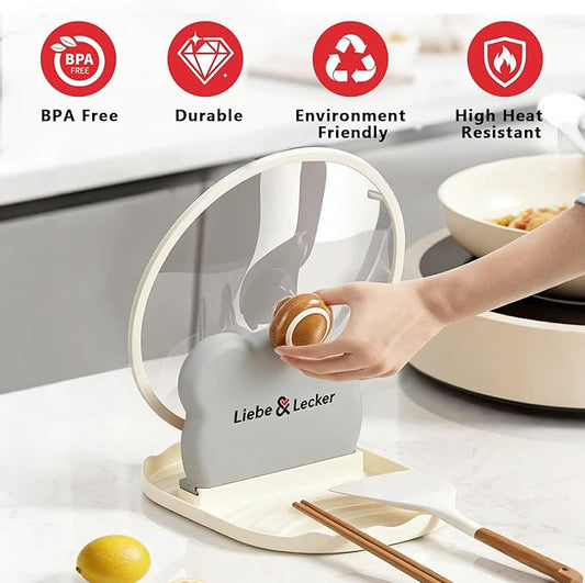Liebe&Lecker Spoon Rest with Pot Lid Holder, 2-in-1 Upright Kitchen Organizer for Stove Top & Counter, Heat-Resistant Utensil Rest for Spatulas, Ladles & Lids, BPA-Free Kitchen Cooking Gadget