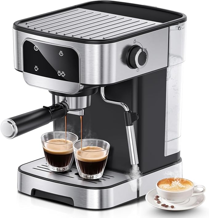 20-BAR Professional Espresso Machine, with Led Touchscreen Controls, Powerful Milk Frother, for Making Cappuccinos & Lattes at Home, Black