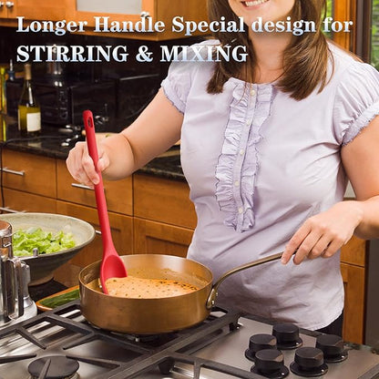 Long handle Silicone Mixing Spoon, 12" Stirring Spoons Nonstick Heat-Resistant Rubber Mixing Spoon for Cooking Baking