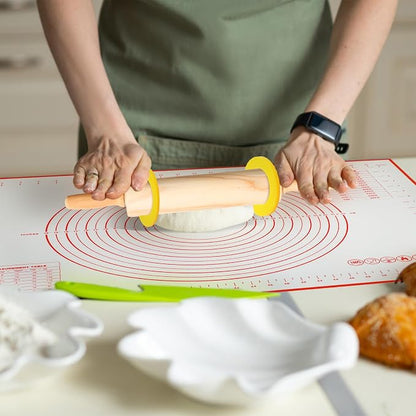 Qinyoung 20 Pcs Rolling Pin Set Include 2 Classic Wood Dough Rollers 16 Adjustable Thickness Guide Rings 2 Pastry Mats Non slip Silicone Baking Essentials for Fondant Pasta Bread Pizza Pies Cookies