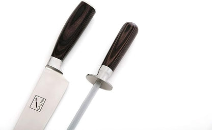 Japanese Knife - Super Sharp 8” Chef Knife - High Carbon Stainless Steel Kitchen Knife - Also Includes: Knife Sharpener, Pair of Kevlar (Cut-Resistant ) Gloves & Bag, Plus Storage Box