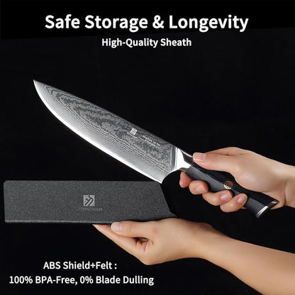 Chef Knife,8inch Damascus knife,67-Layer High Carbon Stainless Steel Kitchen Knife,Professiona Sharp Cutting Knives with Ergonomic G10 Blue Black Handle,Gift Box for Home and Kitchen Birthday Gift