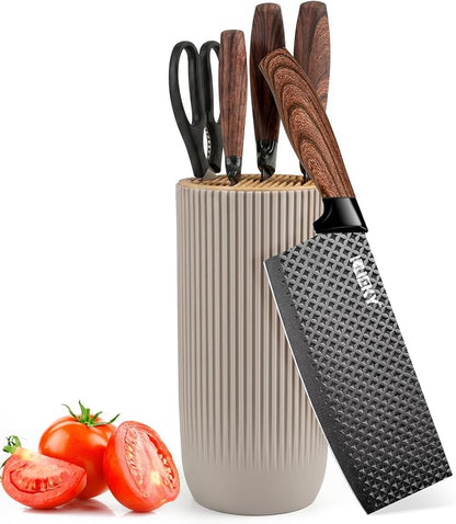Knife Set, 8 Pieces Kitchen knife Set with Healthy Anti-Rust Coating, Stainless Steel Professional Chef Knife Set with Block, Sharp Kitchen Knives Set with Block for Home Cooking, Dishwasher Safe