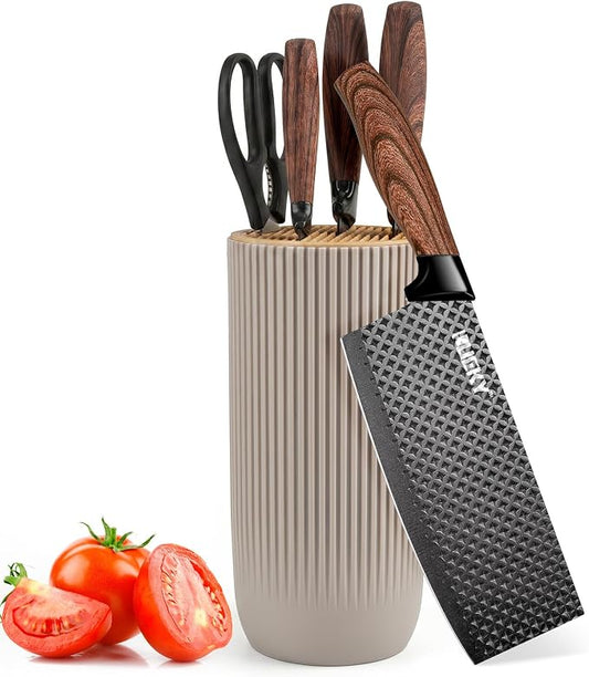 Knife Set, 8 Pieces Kitchen knife Set with Healthy Anti-Rust Coating, Stainless Steel Professional Chef Knife Set with Block, Sharp Kitchen Knives Set with Block for Home Cooking, Dishwasher Safe
