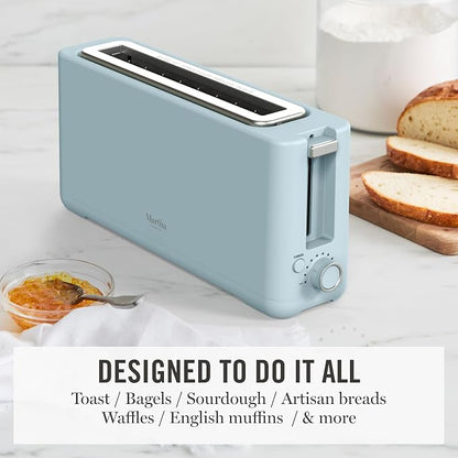 Martha Stewart 2 Slice Long Slot Toaster, Extra Wide for Sourdough & Bagels, 10 Setting Shade Control, Removable Crumb Tray, Self-Centering Design, Defrost/Reheat, Cancel, Slim Space-Saving, Sky Blue