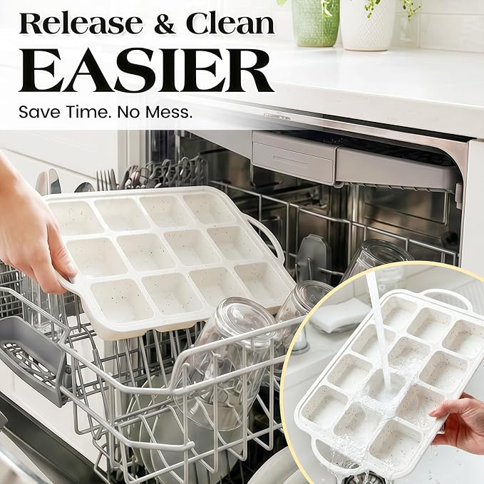 Vinino Silicone Brownie Pan with Dividers, 2 Pack Mini Loaf Pan for Baking Individual, Nonstick 12 Cups Square Muffin Cupcake Pans with Metal Reinforced Frame-Cream