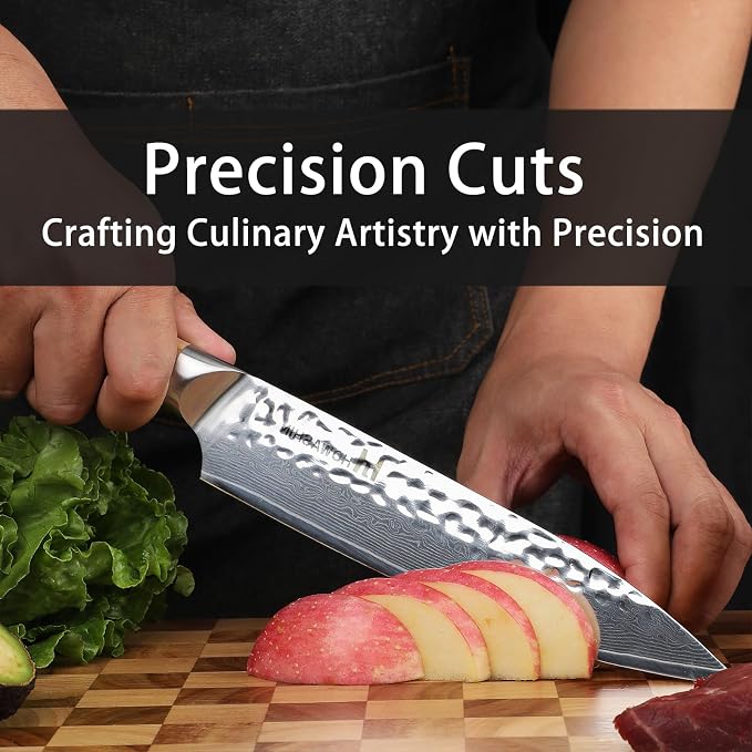 Chef Knife, 8 Inch Japanese Chefs Knife Professional Razor Sharp, VG-10 Damascus Stainless Steel Kitchen Knife with White Olive Wood Handle, Gift Box for Family & Restaurant