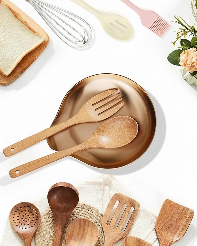 VanlonPro Stainless Steel Spoon Rest, Spatula Ladle Holder, Stainless Steel Utensil Spoon Rest Holder, Brushed Finish, Dishwasher Safe 5.9 x 5.1 Inch (Round Rose Gold 1PC)