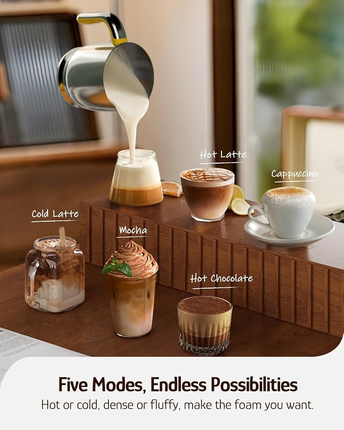 Hazel Quinn Milk Frother - Hot and Cold Detachable Milk Frother with Adjustable Temperature & Foam Thickness, Dishwasher Safe, for Latte/Cappuccino/Hot Chocolate, 400ML (13.5oz) - Floral Printed