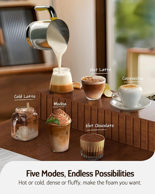Hazel Quinn Milk Frother - Hot and Cold Detachable Milk Frother with Adjustable Temperature & Foam Thickness, Dishwasher Safe, for Latte/Cappuccino/Hot Chocolate, 400ML (13.5oz) - Floral Printed