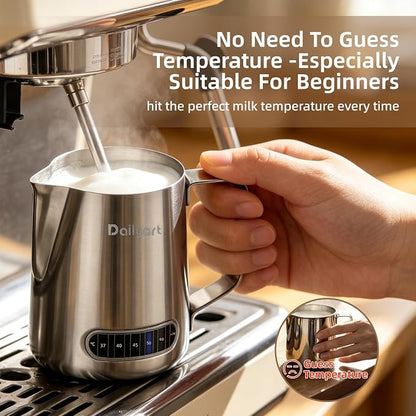 Milk Pitcher, Dailyart Stainless Steel Milk Frothing Pitcher with Thermometer for Coffee, Cappuccino,Espresso,Latte Art(600ml/20oz)