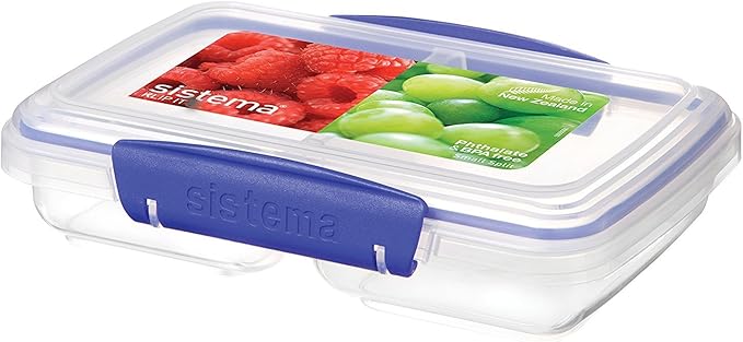 Sistema KLIP IT Rectangular Collection Split Food Storage Container, Small, 11.8 oz./0.3 L, Clear/Blue