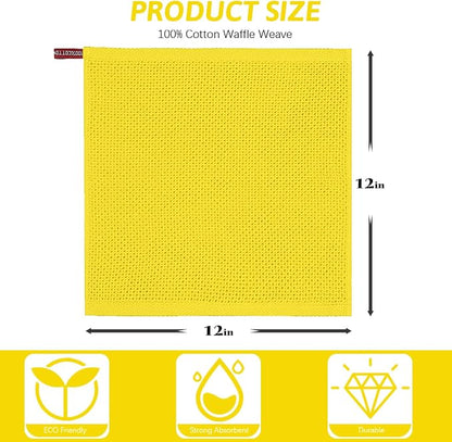Nialnant 6 Pack Yellow Kitchen Dish Cloths, 100% Cotton Waffle Weave Dish Towels for Drying Dishes, Quick Drying Kitchen Towels, Soft Absorbent Dish Rags - 12x12 in