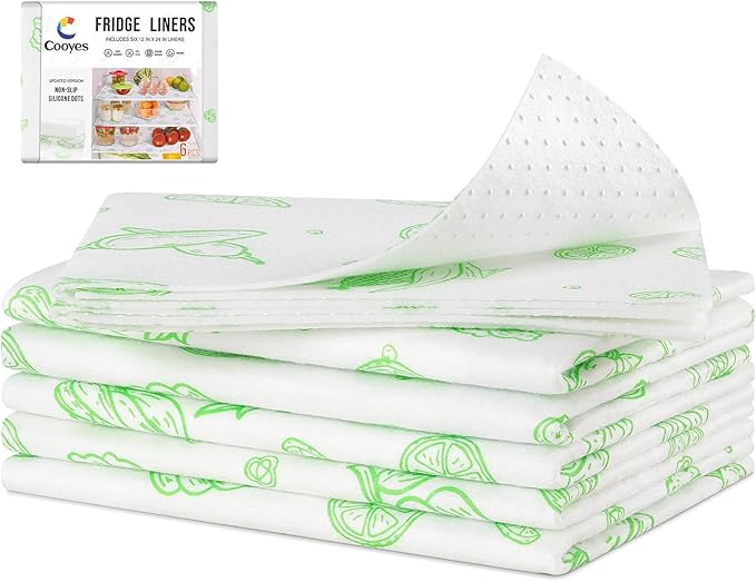 Cooyes 6 Pack Refrigerator Shelf Liners for French Door Fridge, 17.7" × 36" Extra Large, Non-Slip Fridge Mats Machine Washable, Refrigerator Drawer Liner for Glass Shelves Kitchen Cabinet