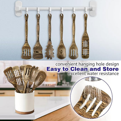 HOWHONG Wooden Spoons for Cooking, Pakkawood Kitchen Utensil Set Granite, Premium Durable Wooden Utensils for Nonstick Cookware, Heat Resistant, Smooth Finish, Comfortable Grip, 6 Piece
