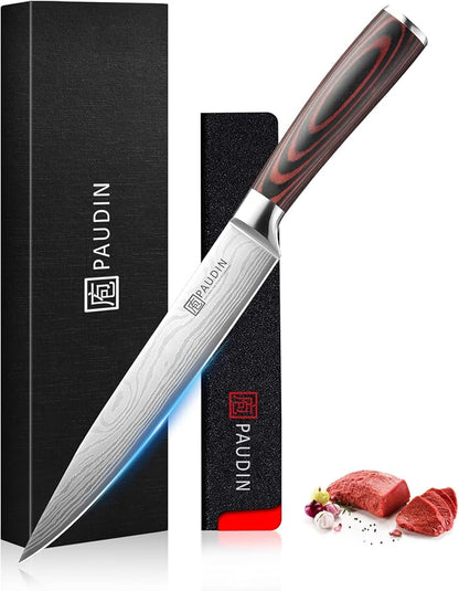 PAUDIN Carving Knife 8 inch, Ultra Sharp Brisket Slicing Knives, Premium Meat Cutting Knives German Stainless Steel, BBQ Knife with Ergonomic Handle, for Slicing Roast, Meats and Vegetables
