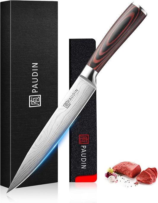 PAUDIN Carving Knife 8 inch, Ultra Sharp Brisket Slicing Knives, Premium Meat Cutting Knives German Stainless Steel, BBQ Knife with Ergonomic Handle, for Slicing Roast, Meats and Vegetables