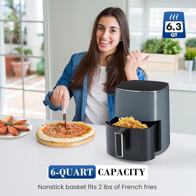 NEWBULIG Air Fryer, 6QT Square Airfryer with Visual Window, 400℉ Fast Heating Air Fryers Oven with Timer, Auto-Off, Non Toxic & Non Stick, Multiple 12 Modes for Roast, Bake, Dehydrate, Fry, Reheat