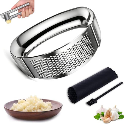 Garlic Press Mincer, Garlic Presses Dishwasher Safe Garlic Mincer, Durable Garlic Crusher with Peeler, Brush, Easy to Clean & Squeeze, Kitchen Essential Gadgets Tool for Garlic, Ginger, Spices