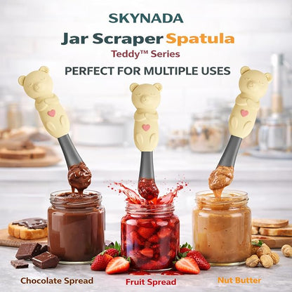 Jar Scraper Spatula - Silicone Scraper, Cute Kitchen Accessories, Unique Fun Cooking Kitchen Gadgets for Foodies - BPA-free & 100% Food Safe (Teddy - Yellow)