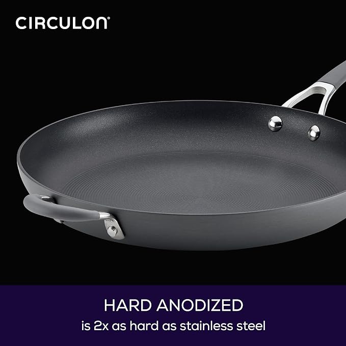 Circulon - 83906 Circulon Radiance Hard Anodized Nonstick Frying Pan / Fry Pan / Hard Anodized Skillet with Helper Handle - 14 Inch Large Skillet, Gray