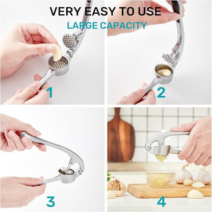 HiramWare Garlic Press, Premium Rust Proof Kitchen Garlic Mincer Crusher Squeezer with Ergonomic handle, Ginger Crusher with Good Grip, Easy to Clean, Dishwasher Safe