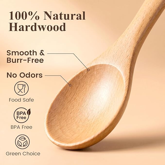 HAKSEN 6PCS Wooden Spoon Set, Oval Wooden Mixing Spoons Long Handle Spoons Nonstick Japanese Style Kitchen Utensils for Home Kitchen Cooking Stirring